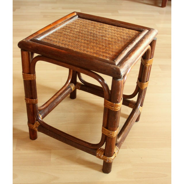 Handmade Rattan, Bamboo and Wooden Plant Stand - Vintage For Sale - Image 6 of 11