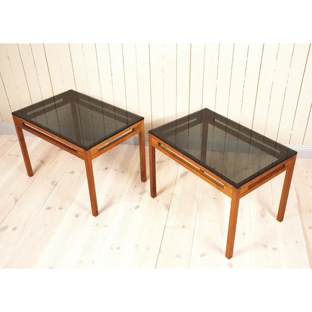 Wood Swedish Teak and Glass Side Tables, 1960s, Set of 2 For Sale - Image 7 of 13