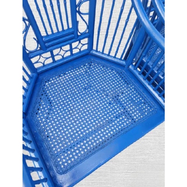 Traditional Custom Painted Navy Vintage Gloss Blue Brighton Pavilion Bamboo Rattan Cane Side Chairs- a Pair For Sale - Image 3 of 10