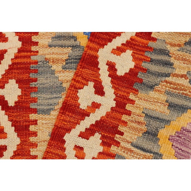 Burnt Orange Retro Turkish Kilim Red Beige Hand-Woven Wool Rug For Sale - Image 8 of 9