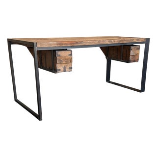 Mid 20th Century Oak Kitchen Island, Butcher Block, Industrial Work Table Cast Iron For Sale