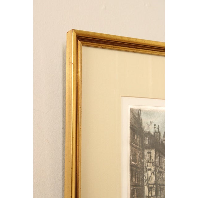 Vintage 20th Century 'Paris' Street Scene Colored Etching, Custom Framed For Sale - Image 10 of 13