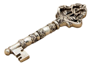 Detailed Silver Key with Reliefs and Cut-Out Galleon