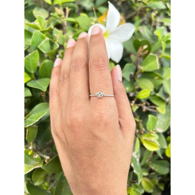 This is part of Chairish’s Fine Jewelry assortment. Dainty Heart Cut Aquamarine and Diamond Ring in 14K Gold featuring...