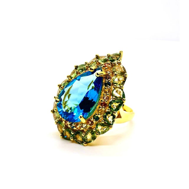 Bochic “Capri” Vintage Multi Sapphire & Topaz Ring — 18K Gold & Silver For Sale - Image 10 of 13