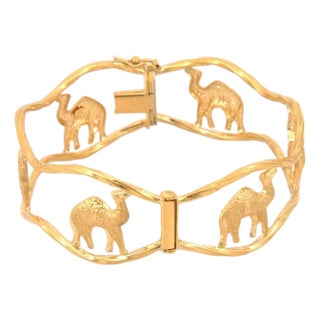 Wide Open Style Wave 18k Yellow Gold Camel Bracelet For Sale