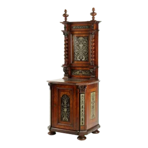 19th Century Continental Italian Renaissance Pewter Marquetry Inlaid Cabinet