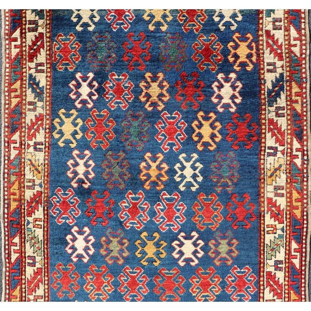 Blue Antique Caucasian Kazak Rug With Geometric and Tribal Motifs 4'3" X7'6" For Sale - Image 8 of 13