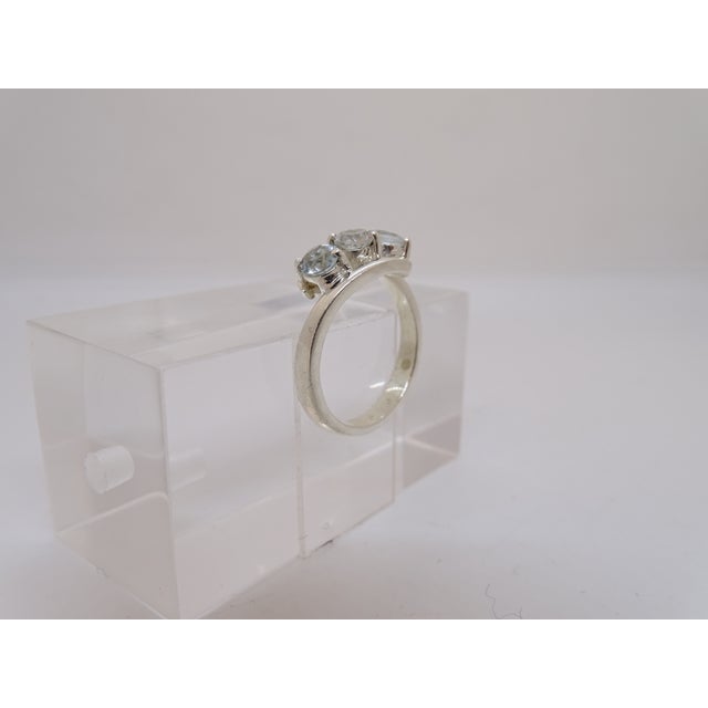 Trilogy Ring with Aquamarine in 925 Sterling Silver, 2010s For Sale - Image 11 of 18