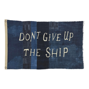 Large Patchwork Indigo Flag, Don't Give Up the Ship, Unique