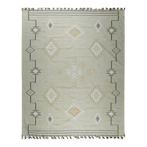 5x8 Ivory Hand-Knotted Wool Diamond Bordered Field Geometric Modern Carpet Rug