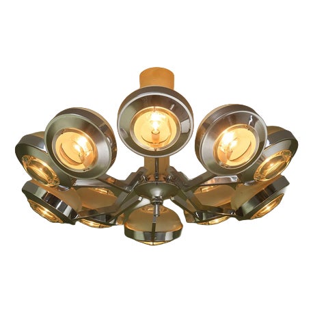 Large Round 10-Armed Chandelier with Glass Lens Diffusors by Oscar Torlasco, Italy, 1970s For Sale