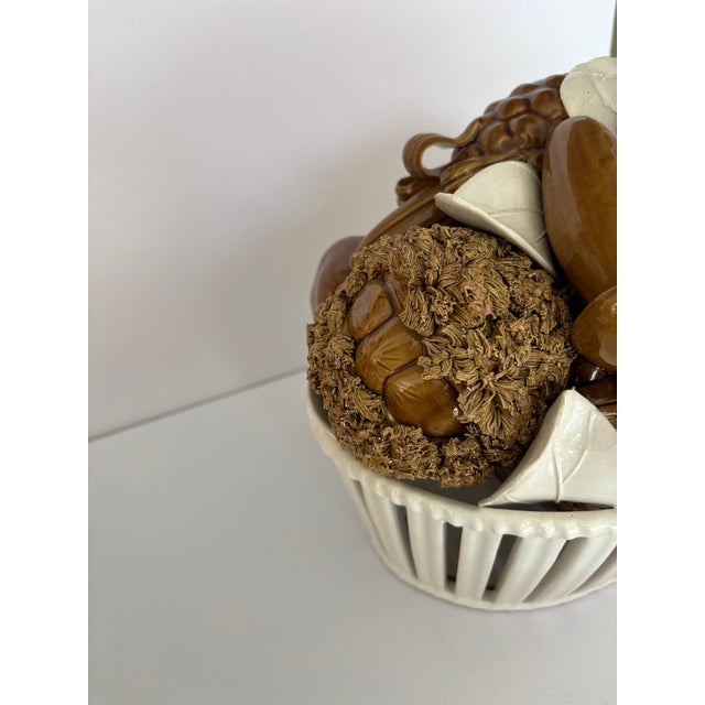 Vintage Italian Ceramic Basket of Mushrooms From Neiman Marcus For Sale - Image 4 of 14