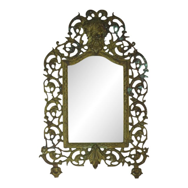 1900s Beveled Mirror Bacchus in Gilded Bronze Victorian Figural For Sale