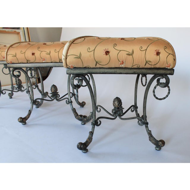 Conversational Wrought Iron Scrolled Base Triple Bench For Sale In Milwaukee - Image 6 of 12