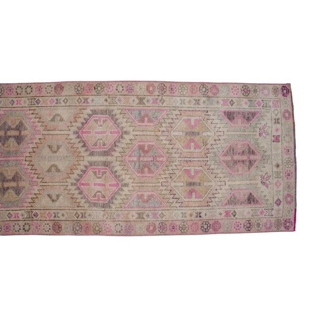 Vintage Turkish Hand-Knotted Runner Rug Pink Hallway Kitchen Decor - 2′9″ × 10′ For Sale - Image 10 of 17