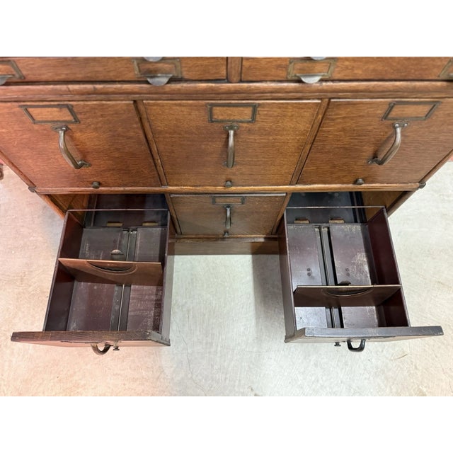 Traditional Antique Globe Brand Oak Stacking File Card Catalog Cabinet Circa 1900 For Sale - Image 3 of 14