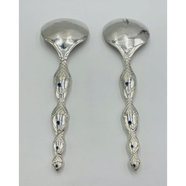 1980s Emilia Castillo Silver-Plated Fish-Handle Serving Set, Taxco Mexico For Sale - Image 14 of 18