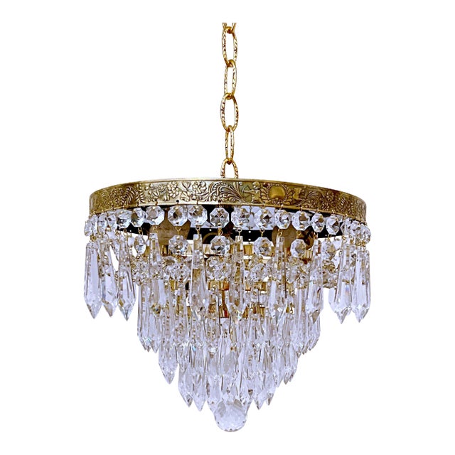 Vintage 1960s Italian Brass Upside Down Layered Cake Chandelier For Sale