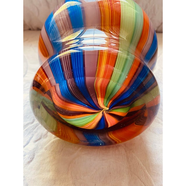 Vintage Millefiori Striped Italian Murano Attributed Heavy Glass Paperweight Vase For Sale - Image 9 of 11