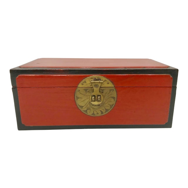 Antique Red & Black Lacquered Chinoiserie Chest For Sale
