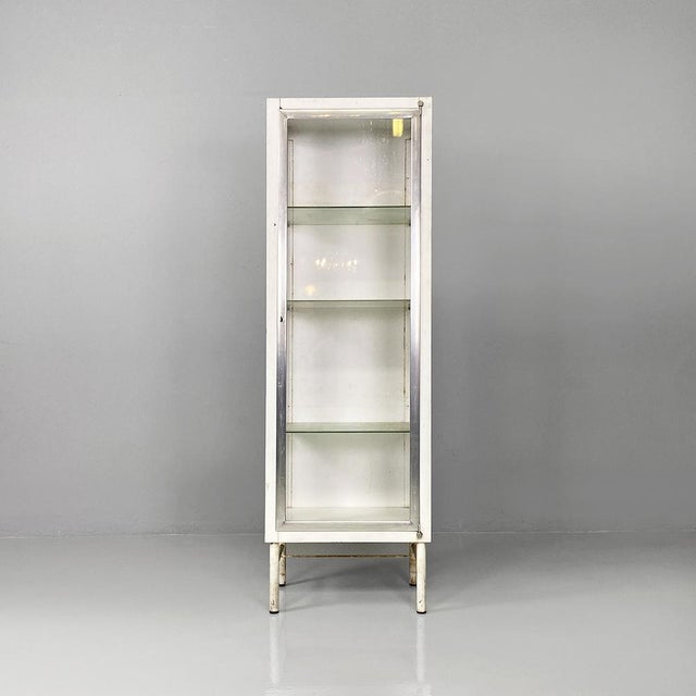 Mid-Century Modern Mid-Century Italian White Metal and Glass Pharmacy Display Cabinet, 1950s For Sale - Image 3 of 18