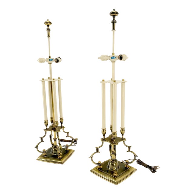 Like NEW Pair of Fine Stifel Brass Table Lamps Mid Century Modern MINT! For Sale