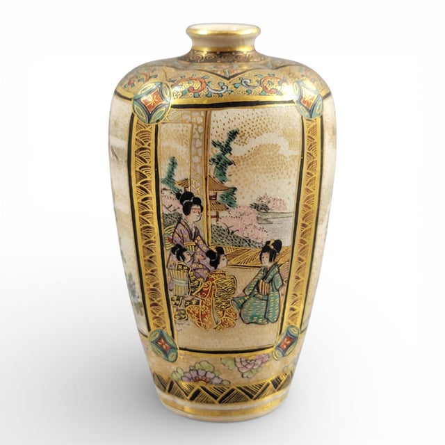 Miniature Meiji Satsuma Vase with Family Scene from Chosei, Kyoto, Japan, 1890 For Sale - Image 13 of 13