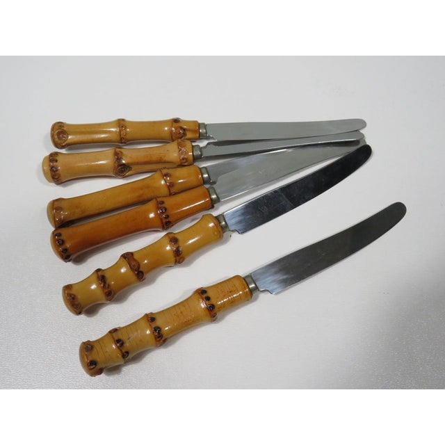 Mid-Century Modern Bamboo Fruit Cutlery in Holder, Solingen, Germany, 1950s For Sale - Image 3 of 8