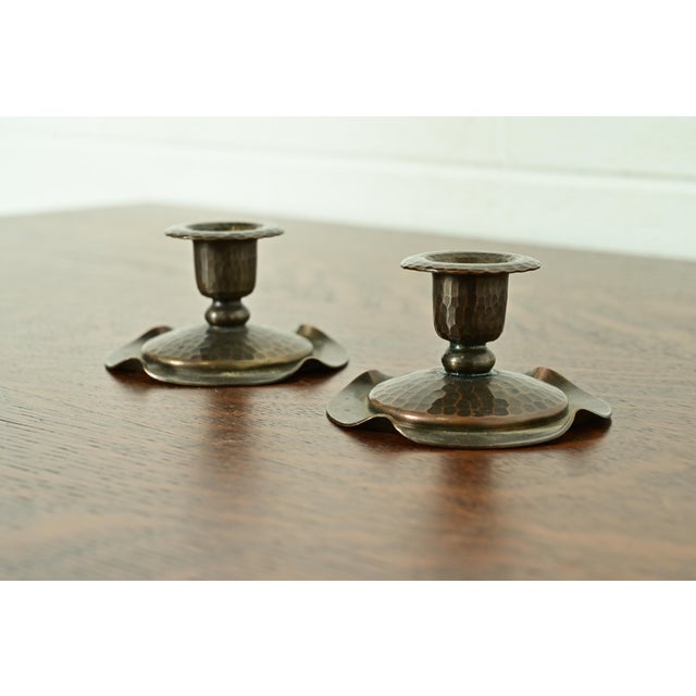 Roycroft Roycroft Arts & Crafts Hammered Copper Candlesticks, Pair For Sale - Image 4 of 12
