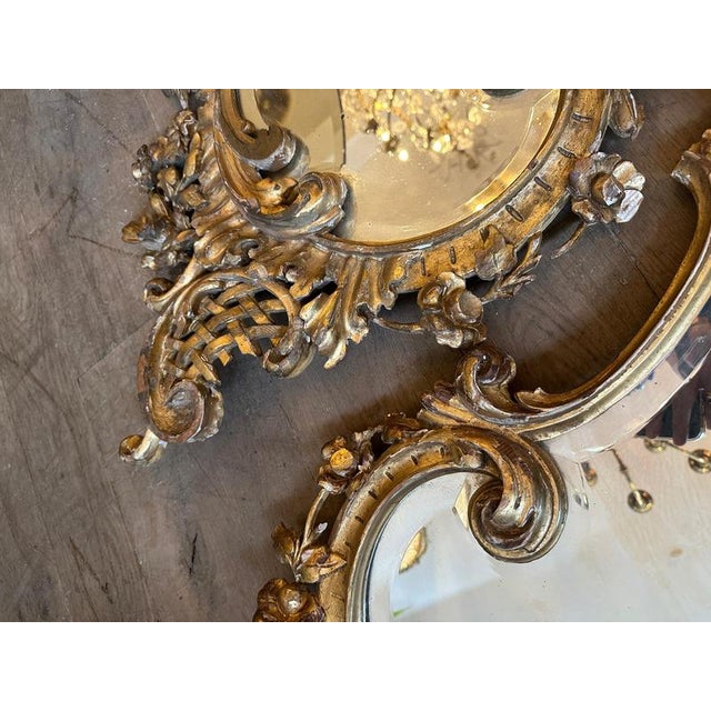 Gold Vintage Italian Gold Giltwood Rococo Mirrors, 1920, Set of 2 For Sale - Image 8 of 15