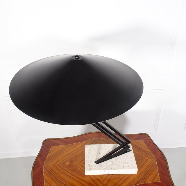 Postmodern Michael Taylor Postmodern Cantilevered Iron and Travertine Sculptural Lamp For Sale - Image 3 of 5