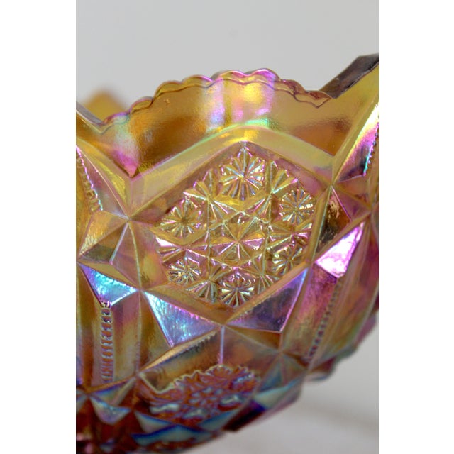 Vintage l.e. Smith Heritage Amber Carnival Glass Oval Pedestal Compote Bowl For Sale - Image 10 of 13