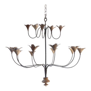 Iron & Tole Candle Chandelier For Sale