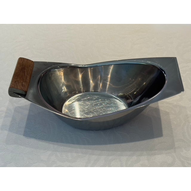 1960s Scandinavian Modernist Stainless Steel & Teak "Crescent" Server by Arthur Salm For Sale - Image 4 of 12