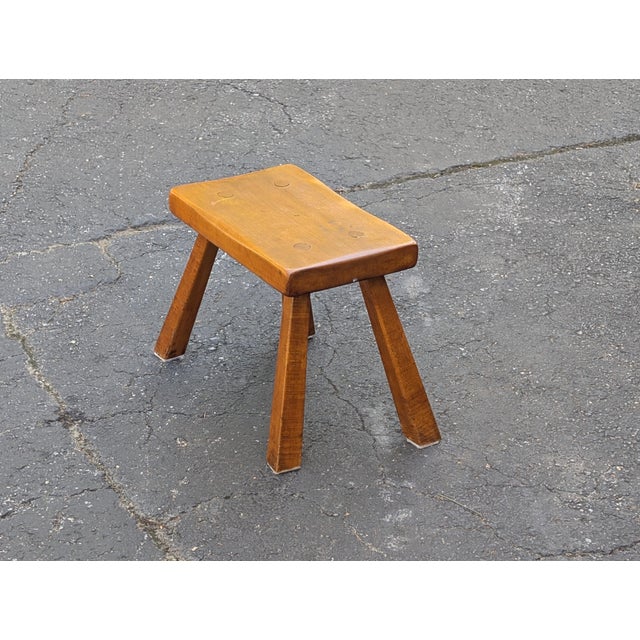 1960s 1960s Vintage Solid Wood Brutalist Stool, Dutch Design For Sale - Image 5 of 7