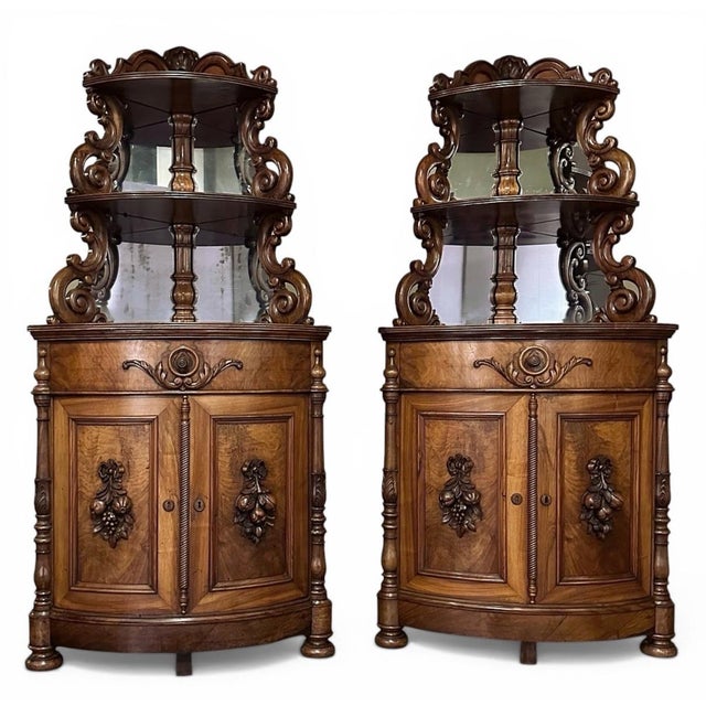 French Pair 19th Century French Napoleon III Period Corner Cabinets ~ Vaisseliers For Sale - Image 3 of 15