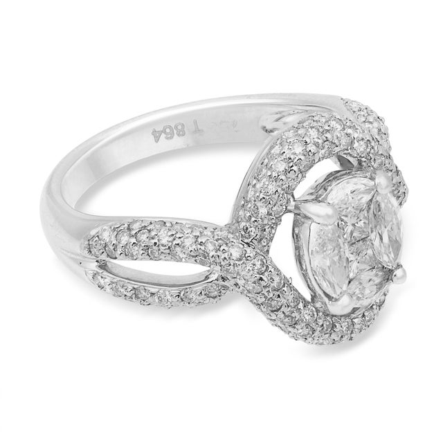 Contemporary Diamond Mosaic 18k White Gold Ring, Size 5.75 For Sale - Image 4 of 7