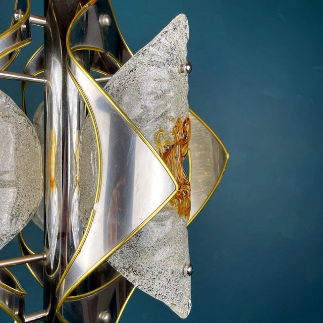 1970s Mid-Century Amber Murano Glass and Chrome Chandelier by Toni Zuccheri for Mazzega, Italy, 1970s For Sale - Image 5 of 13