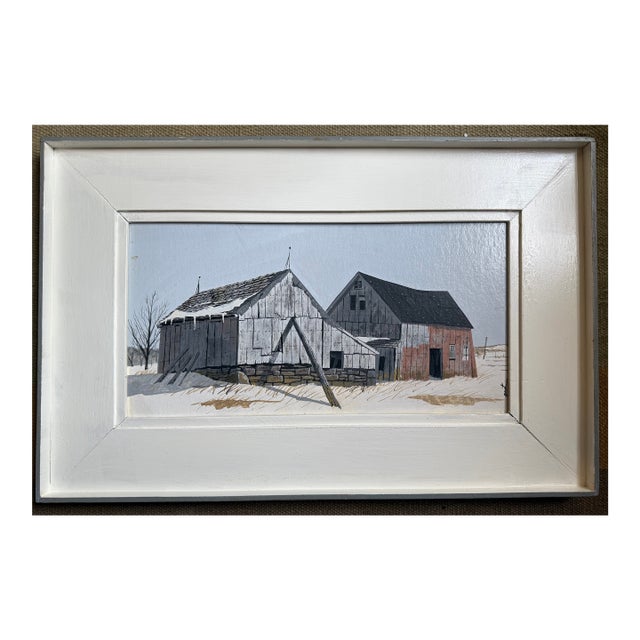 1970s John Austin Nantucket Artist Original Painting of Barns in Shelton, Ct For Sale