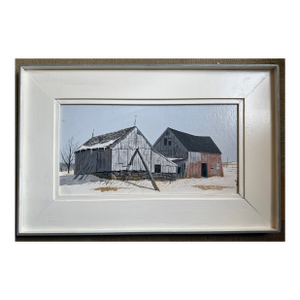 1970s John Austin Nantucket Artist Original Painting of Barns in Shelton, Ct