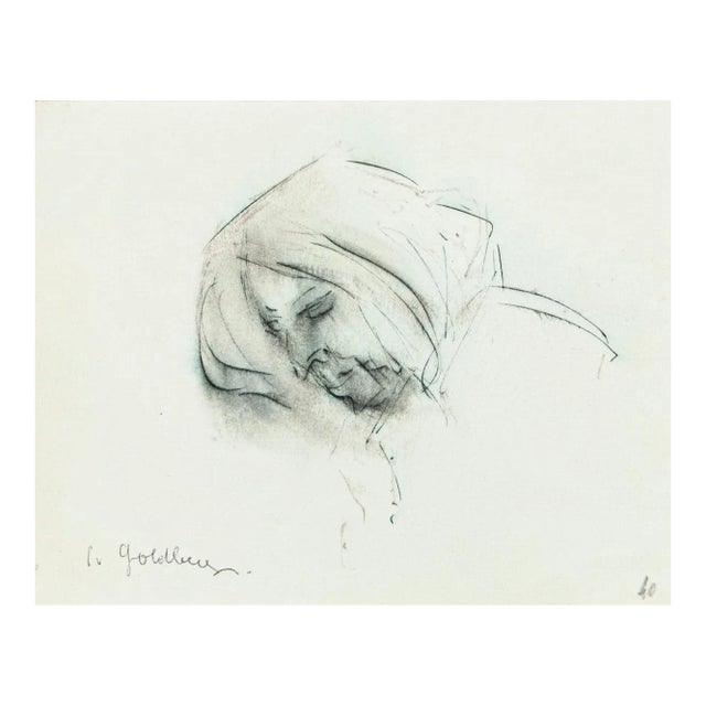 Portrait - Original Pencil and Pen Drawing by S. Goldberg - Mid 20th Century Mid 20th Century For Sale