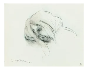 Portrait - Original Pencil and Pen Drawing by S. Goldberg - Mid 20th Century Mid 20th Century