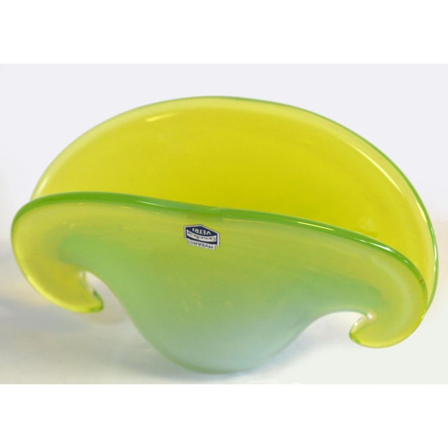 Cenedese Blown Murano Art Glass Neon Green and Clear Encased Bowl Vessel For Sale - Image 12 of 12