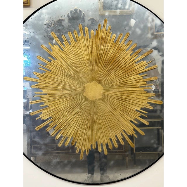 Hollywood Regency Style, Modern Round Sunburst Mirrors, Distressed Glass For Sale In New York - Image 6 of 11