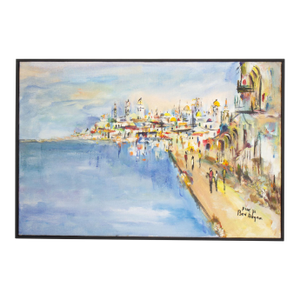 Oil on Canvas Painting of a Mediterranean City by Ben Avram