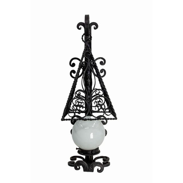 French Sconces in Wrought Iron and Opalin Glass, 1960, Set of 2 For Sale - Image 3 of 18