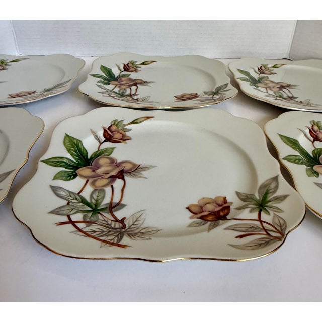 Ceramic 1950s Meito China “Woodrose” Floral Luncheon Plates, Made in Japan – Set of 6 For Sale - Image 7 of 10
