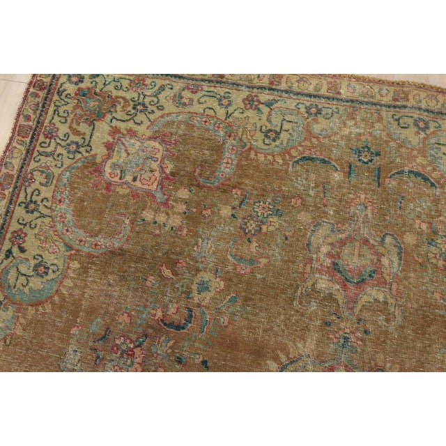 Textile Tabriz Rug 7’7” X 10’7” Brown Wool Vintage Distressed Hand-Knotted Carpet For Sale - Image 7 of 15