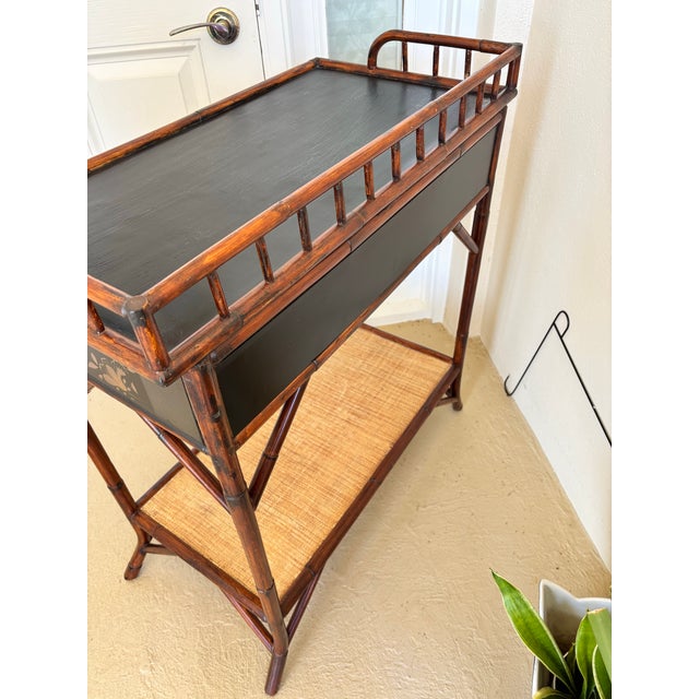 Late 20th Century Palecek Attributed Entry Table/ Dry Bar in a Stunning Tortoise Shell Burnt Rattan Finish. For Sale In West Palm - Image 6 of 8